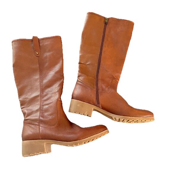 G.H. Bass Women’s Nellie Brown Leather Tall Riding Boots Treaded Sole - Picture 2 of 7